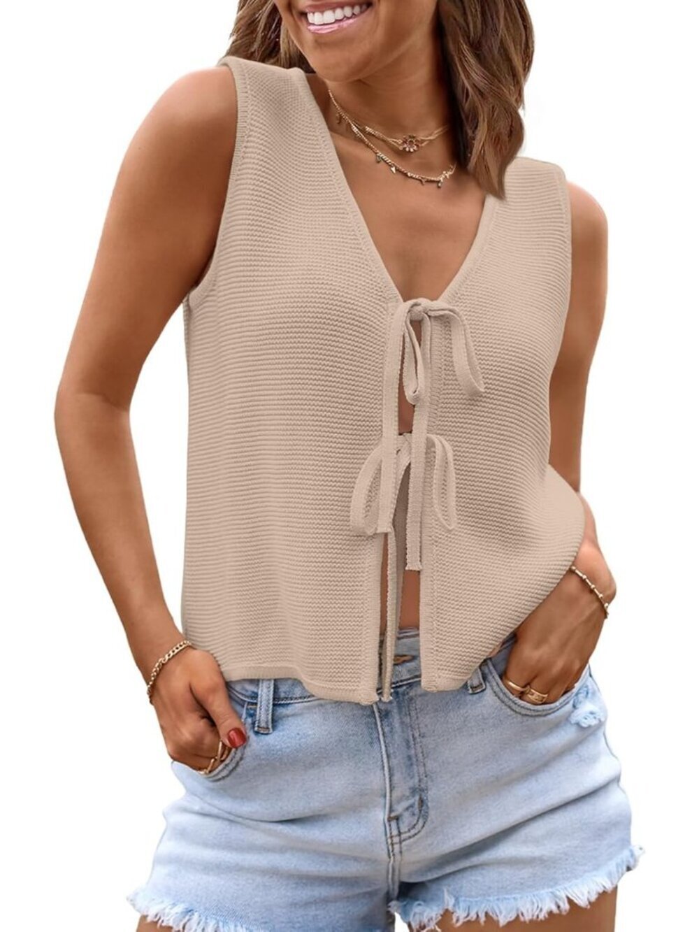 Women's Beige Summer Tops Beach Vacation Spring Outfits Cute Trendy Sweater